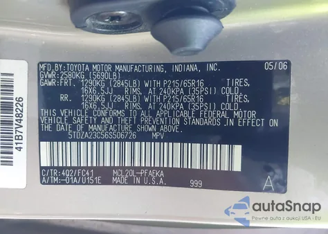 2006 Toyota Sienna Le from USA, damaged, VIN 5TDZA23C56S506726
